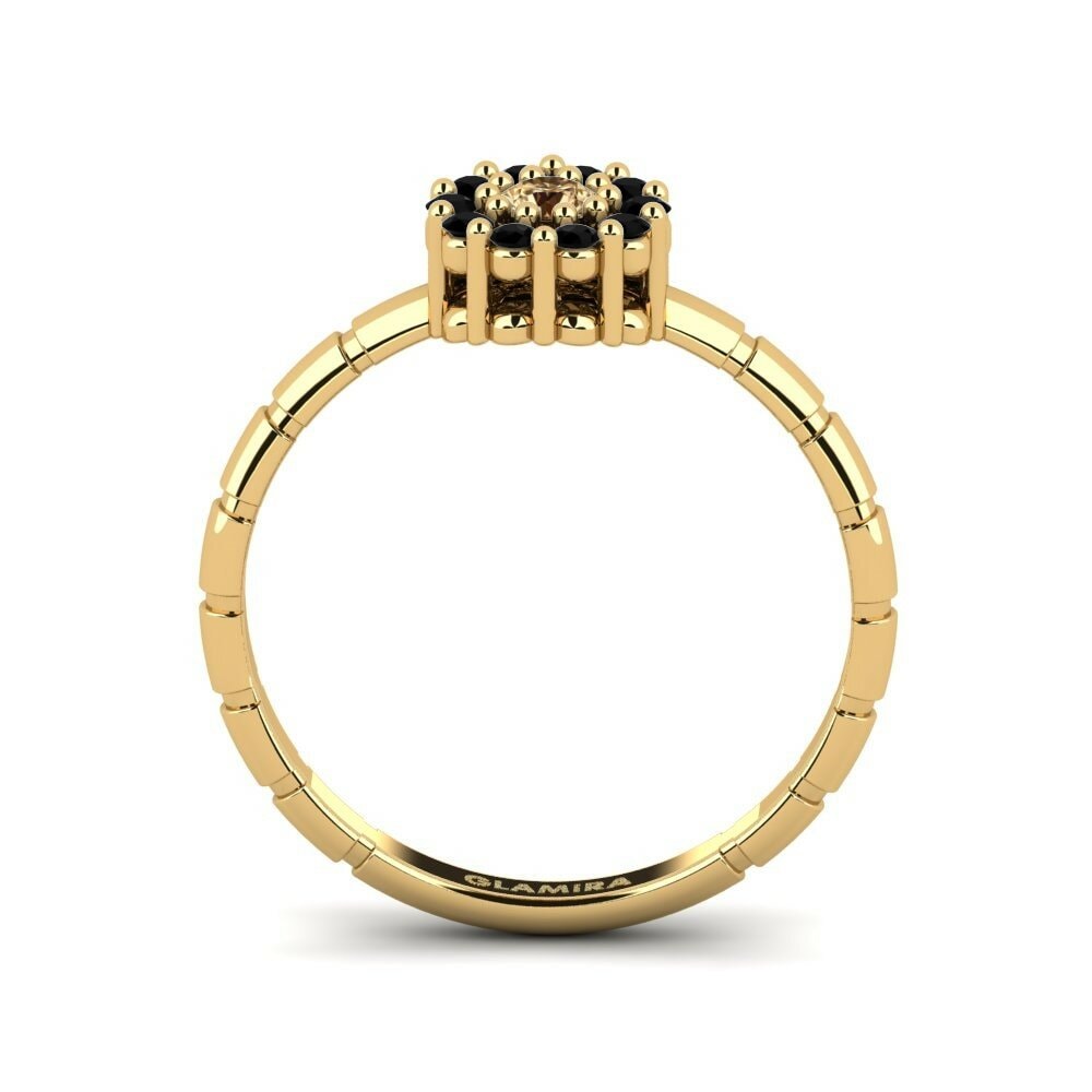 14k Oro Amarillo Redondo Diamante Marrón Anillo de compromiso Baster