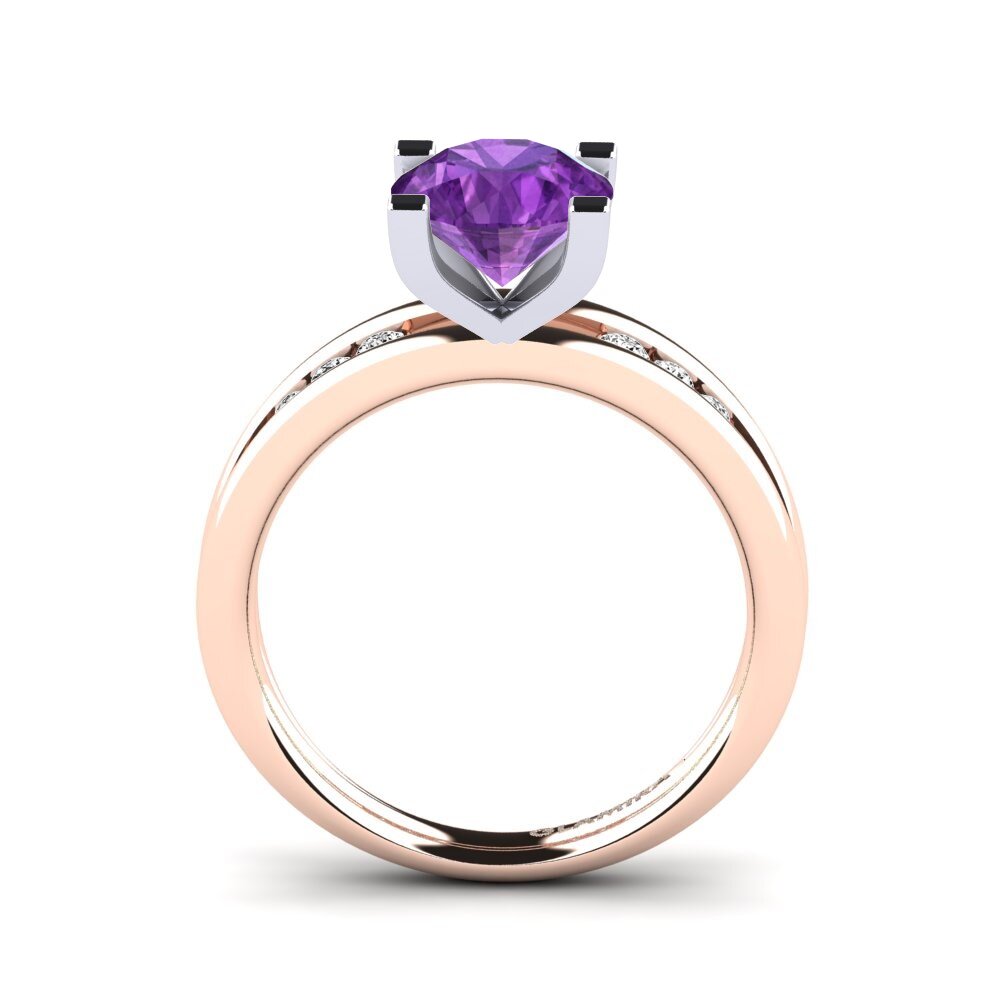 14ct Rose / White Gold Amethyst Engagement Ring Bayamine 1.6 crt