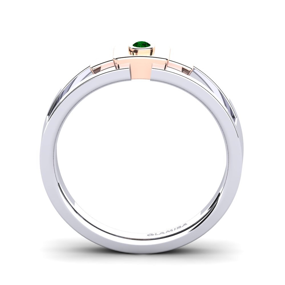Oro Bianco & Rosso 375 Zircone Verde Anello da uomo Beamard
