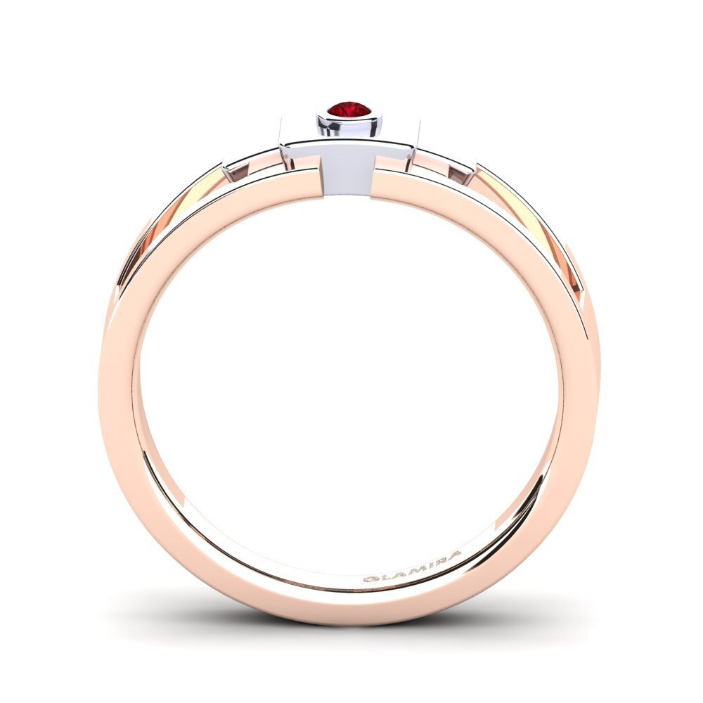 Oro Rosso & Bianco 750 Zircone Rosso Anello da uomo Beamard