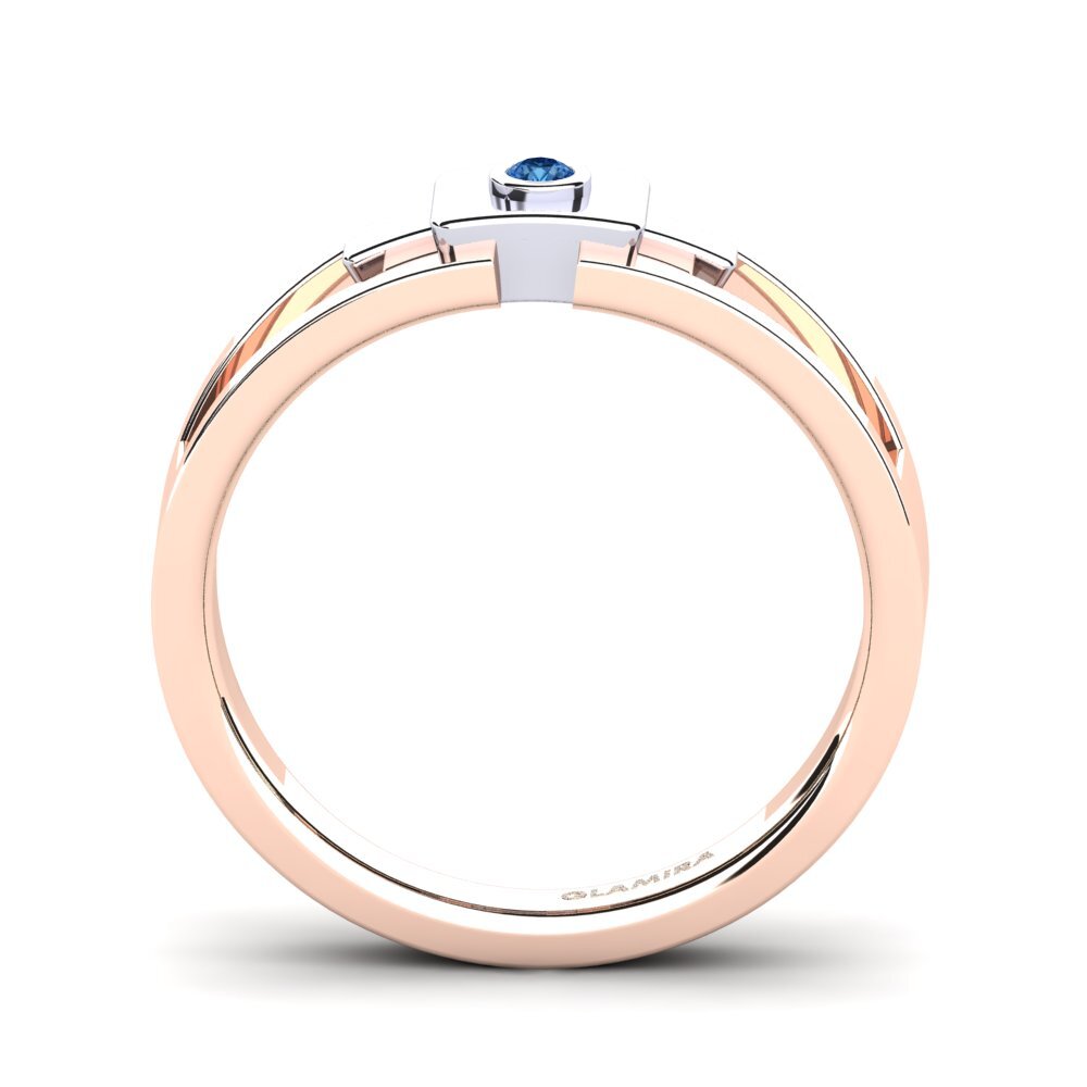 Oro Rosso & Bianco 750 Zircone Blu Scuro Anello da uomo Beamard