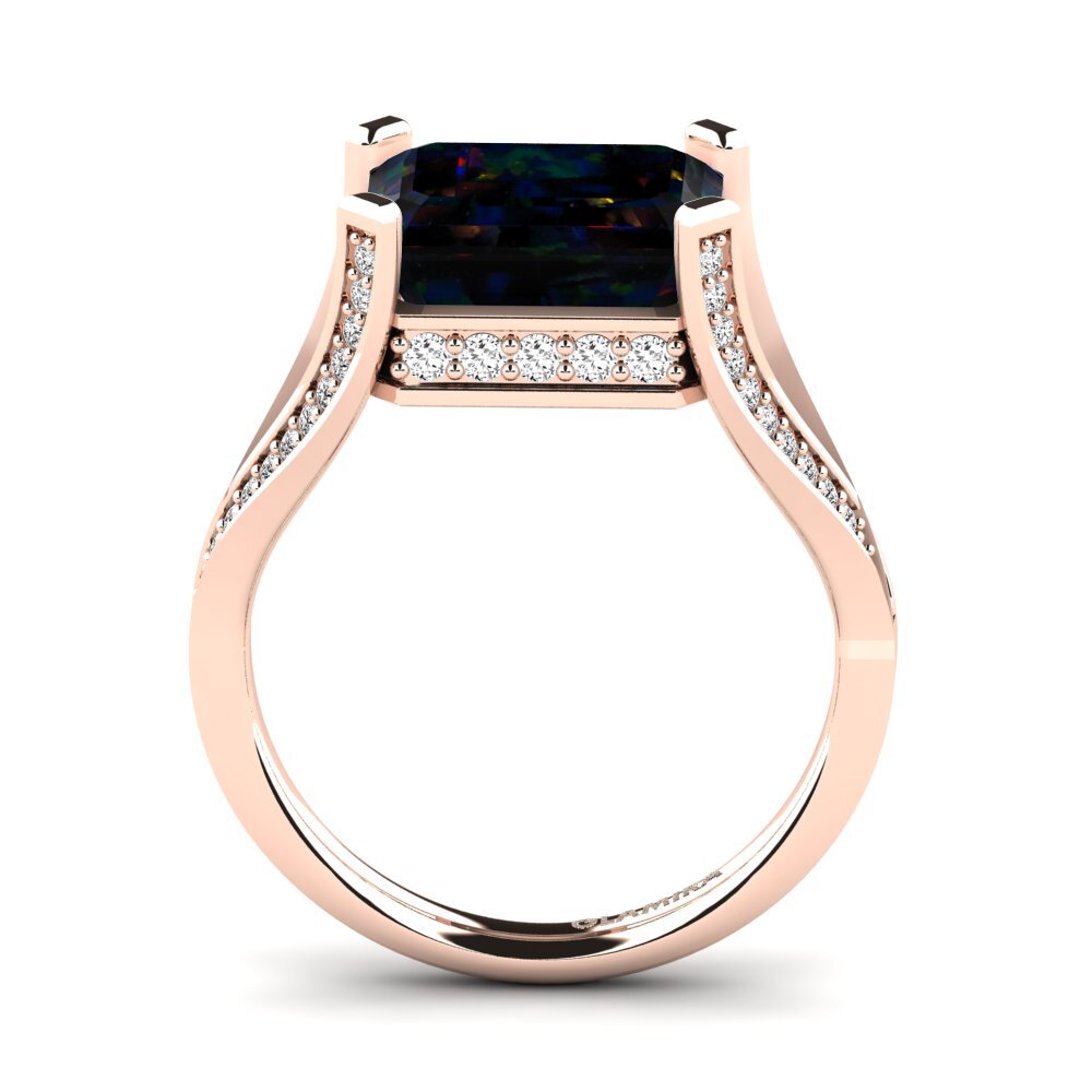 14k Oro Rosa Opalo Negro Anillo de compromiso Beckett