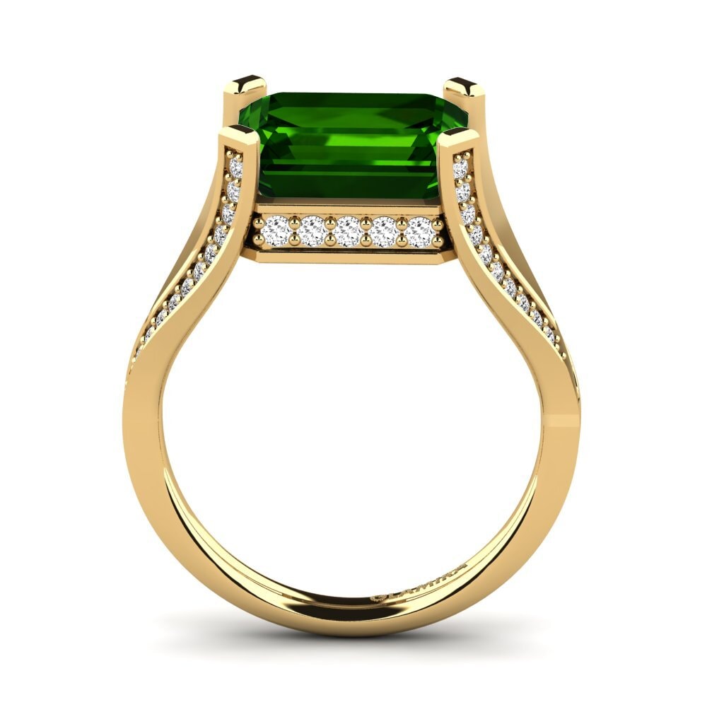 14k Oro Amarillo Turmalina verde Anillo de compromiso Beckett