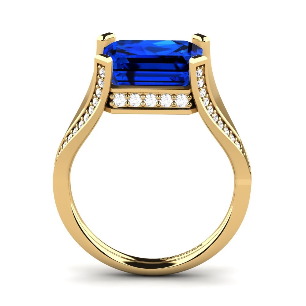 14k Oro Amarillo Safiro (Creado en Laboratorio) Anillo de compromiso Beckett