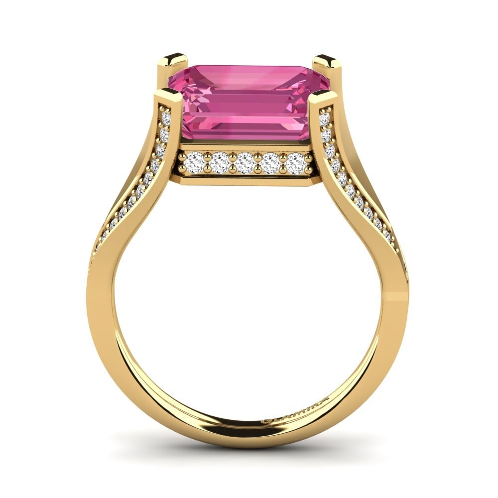 14k Oro Amarillo Turmalina rosa Anillo de compromiso Beckett