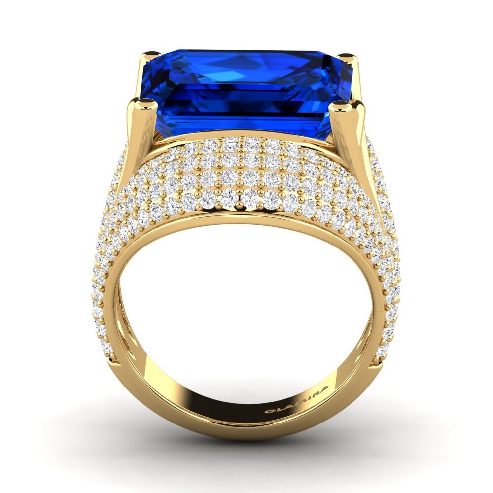 14k Oro Amarillo Safiro (Creado en Laboratorio) Anillo de compromiso Benvolio
