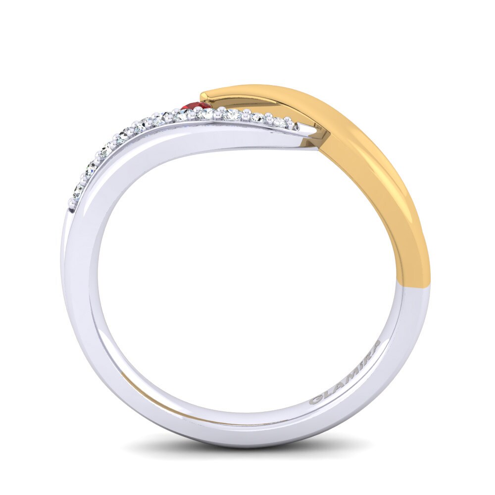 Ouro Amarelo Branco 14K Zircônia Vermelha Anel Beyonce