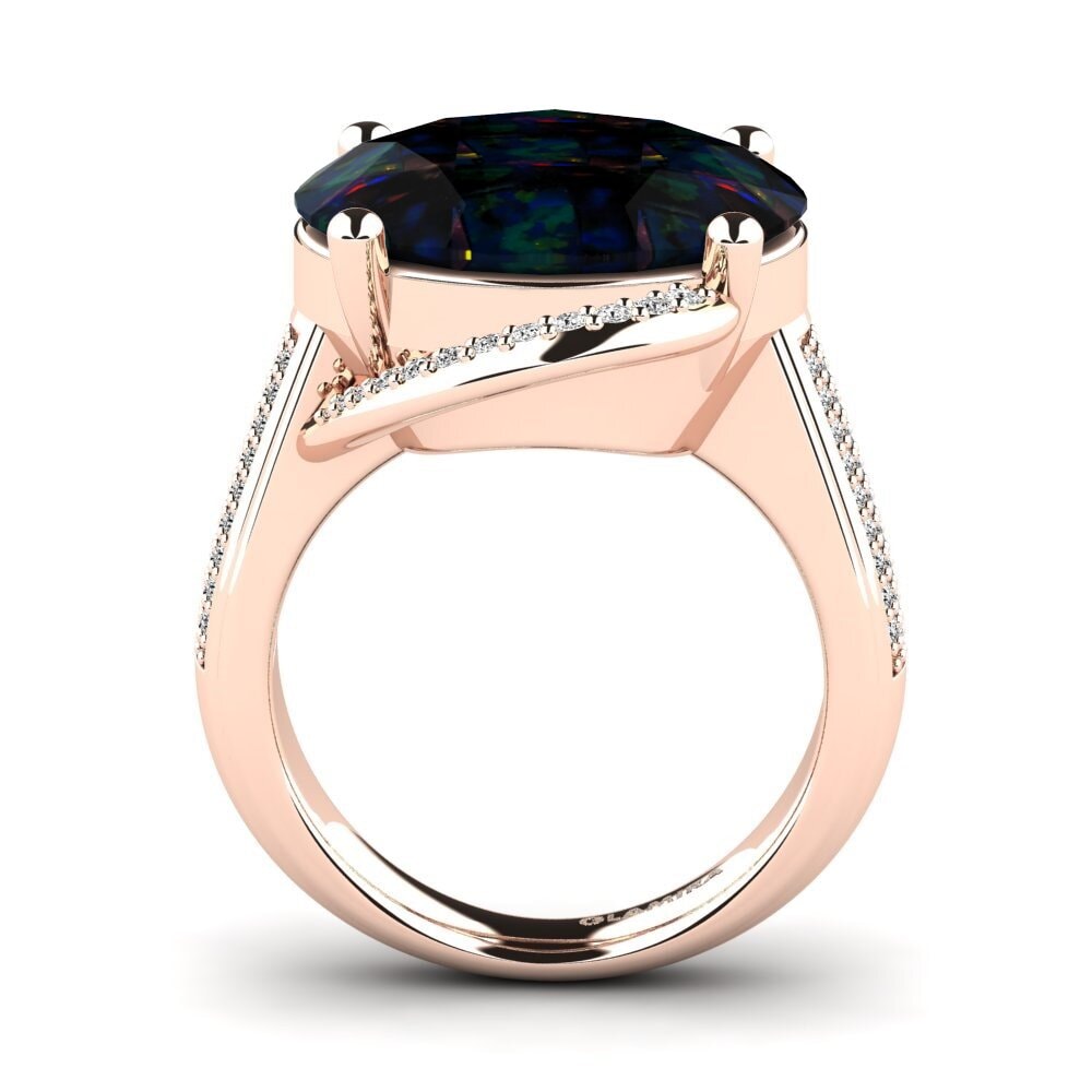 14k Oro Rosa Opalo Negro Anillo Billi