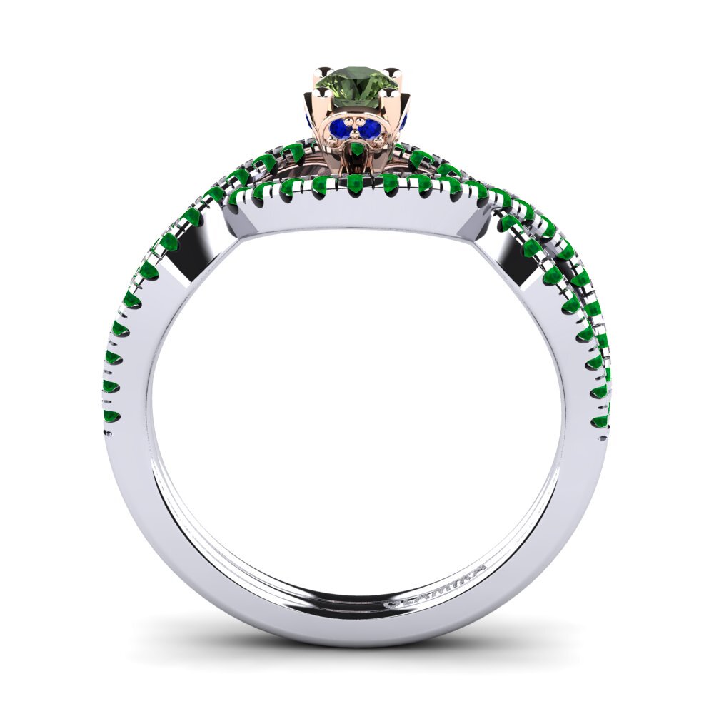 14ct White / Rose Gold Green Sapphire Engagement Ring Bonita 0.16 crt