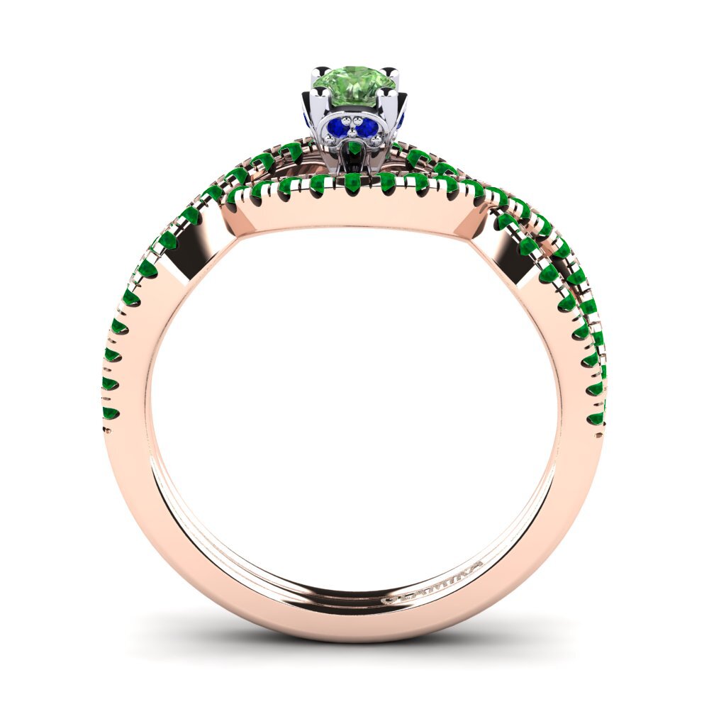 14ct Rose / White Gold Green Diamond Engagement Ring Bonita 0.16 crt