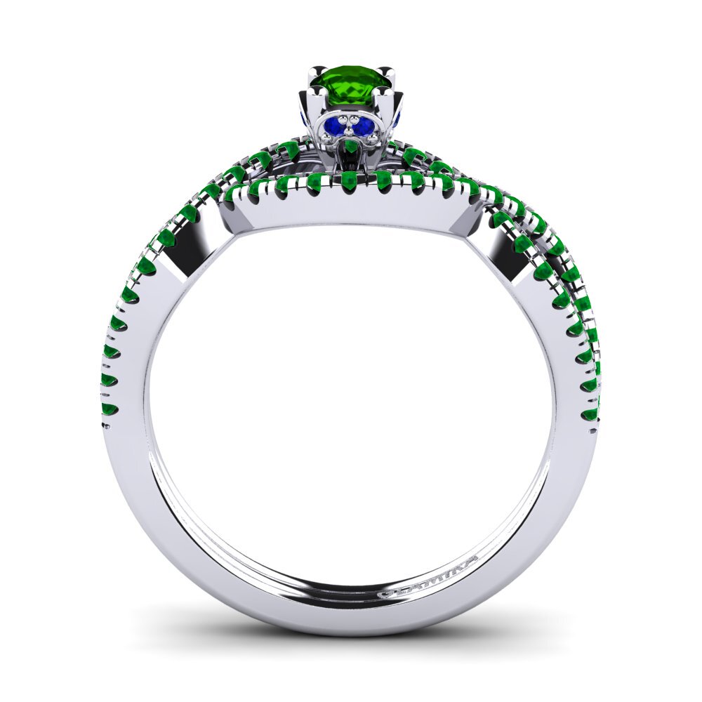 18ct White Gold Green Tourmaline Engagement Ring Bonita 0.16 crt