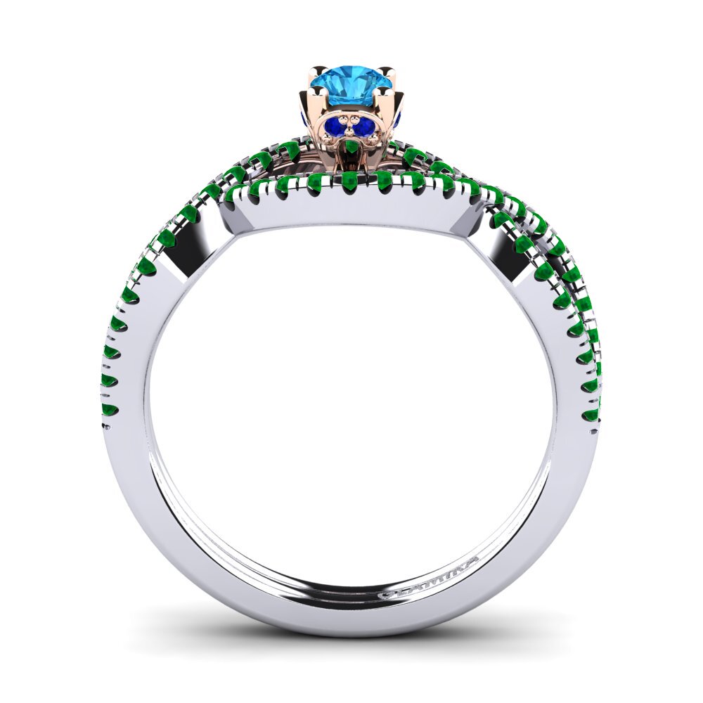 14ct White / Rose Gold Blue Topaz Engagement Ring Bonita 0.16 crt