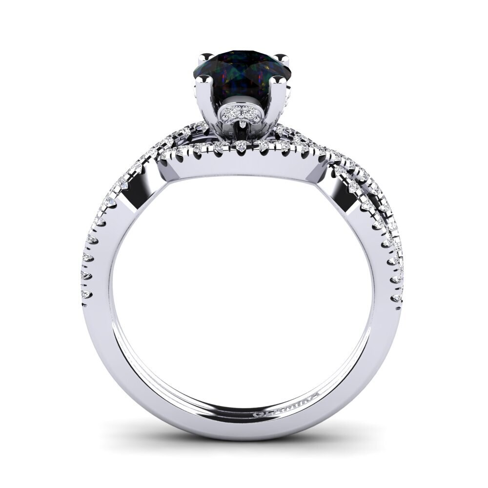 14k White Gold Black Opal Engagement Ring Bonita 1.0 crt