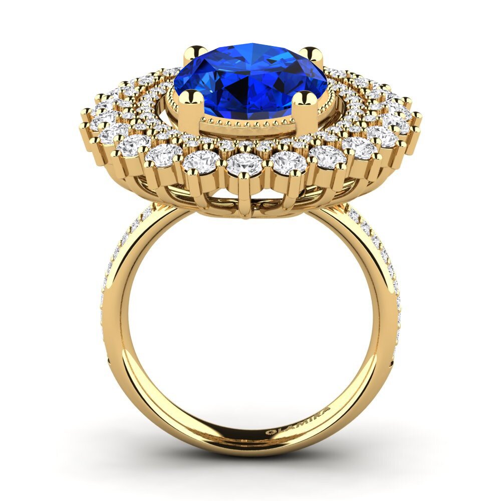 14k Oro Amarillo Safiro (Creado en Laboratorio) Anillo de compromiso Brianica