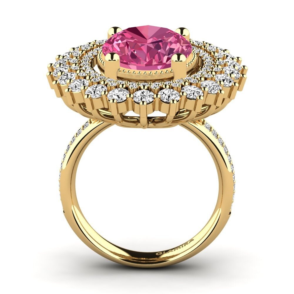 14k Oro Amarillo Turmalina rosa Anillo de compromiso Brianica