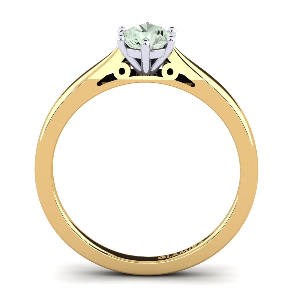 14k Oro Amarillo & Blanco Amatista verde Anillo de compromiso Bridal Glory