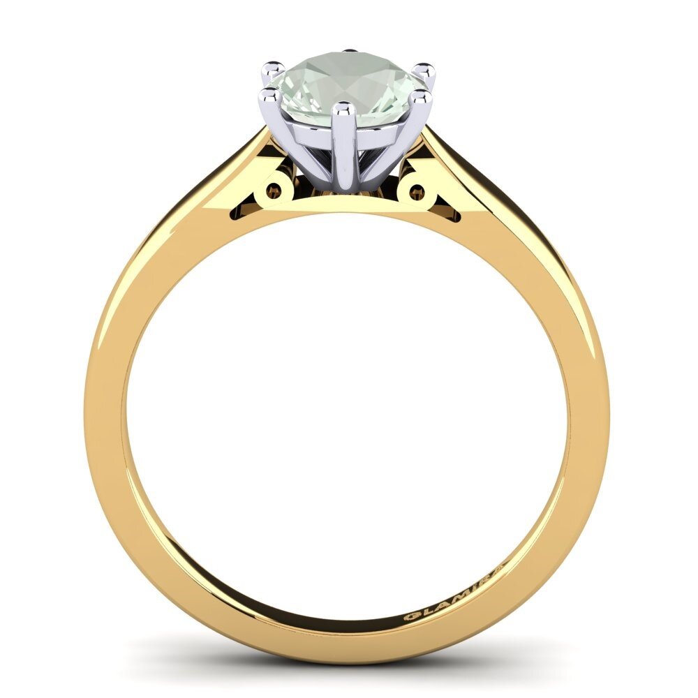 14k Oro Amarillo & Blanco Amatista verde Anillo de compromiso Bridal Glory 1.0crt
