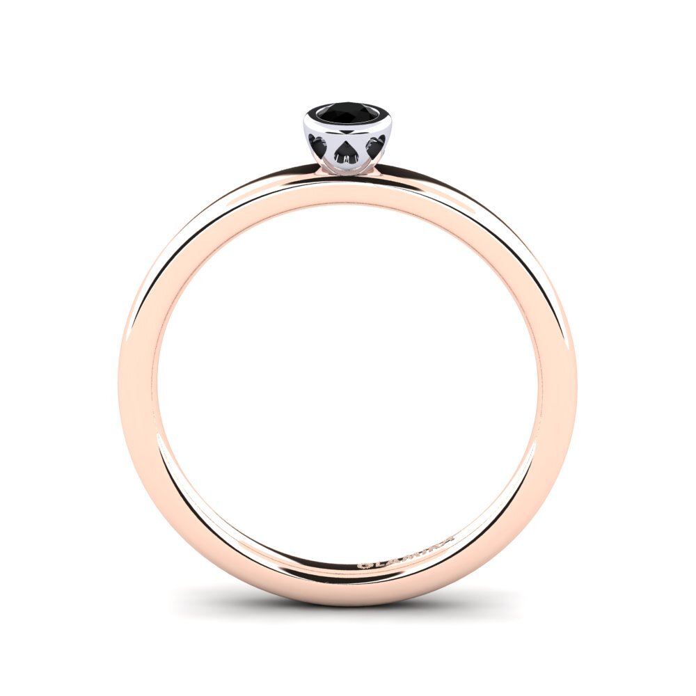 14ct Rose & White Gold Black Onyx Women's Ring Bridal Passion 0.1 crt