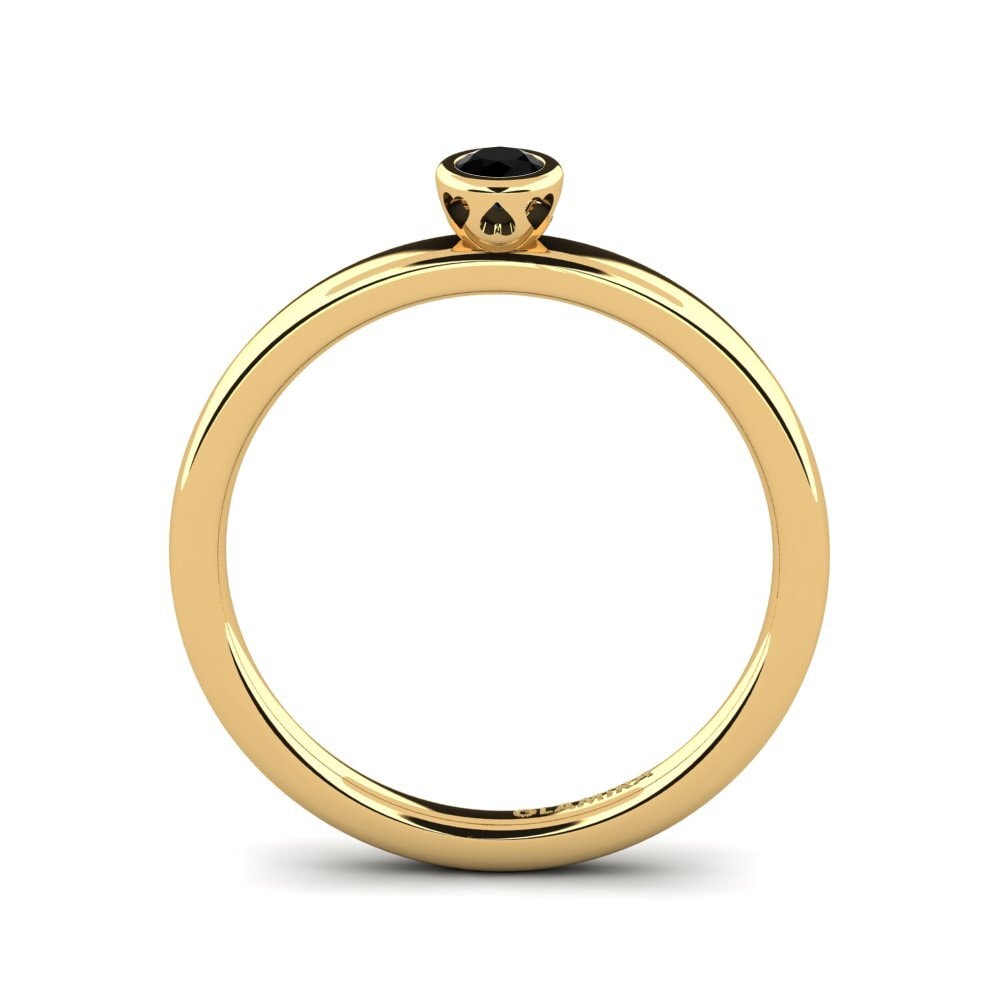 14ct Yellow Gold Black Onyx Women's Ring Bridal Passion 0.1 crt