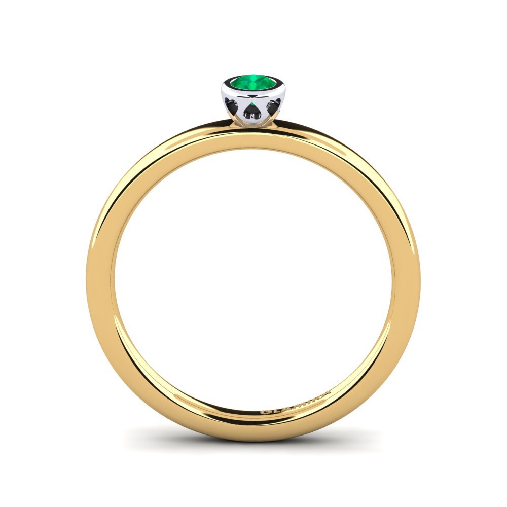 14ct Yellow & White Gold Emerald Women's Ring Bridal Passion 0.1 crt