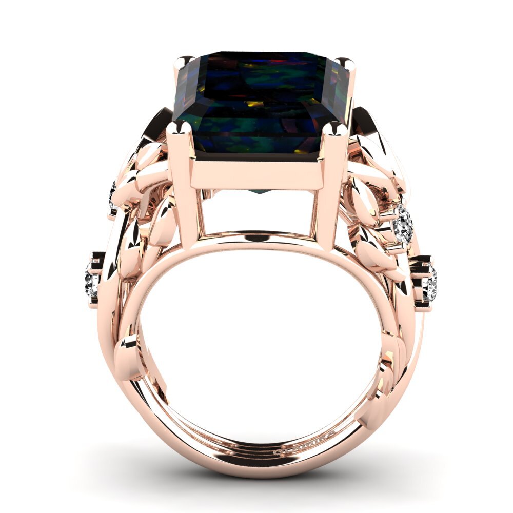14k Oro Rosa Opalo Negro Anillo Brigette