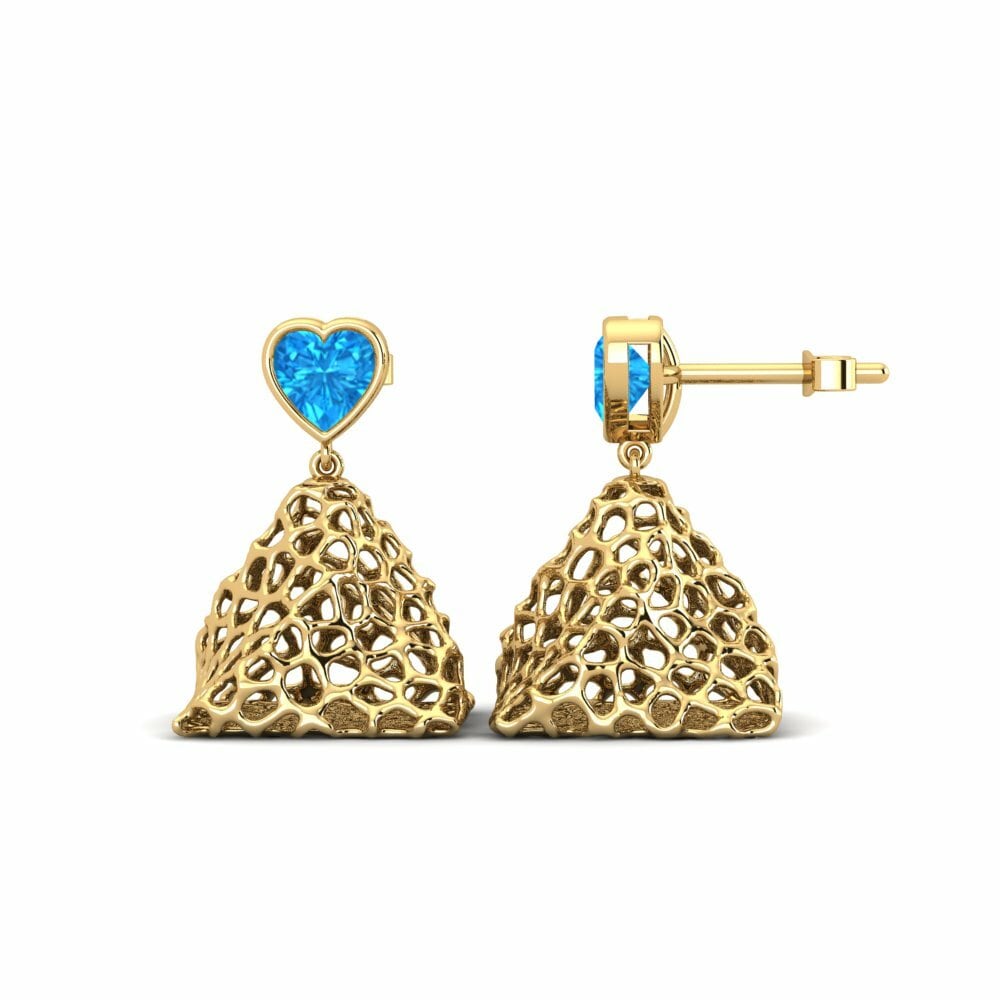 Heart 0.88 Carat Fusion Blue Topaz 14k Yellow Gold Women's Earring Brisk