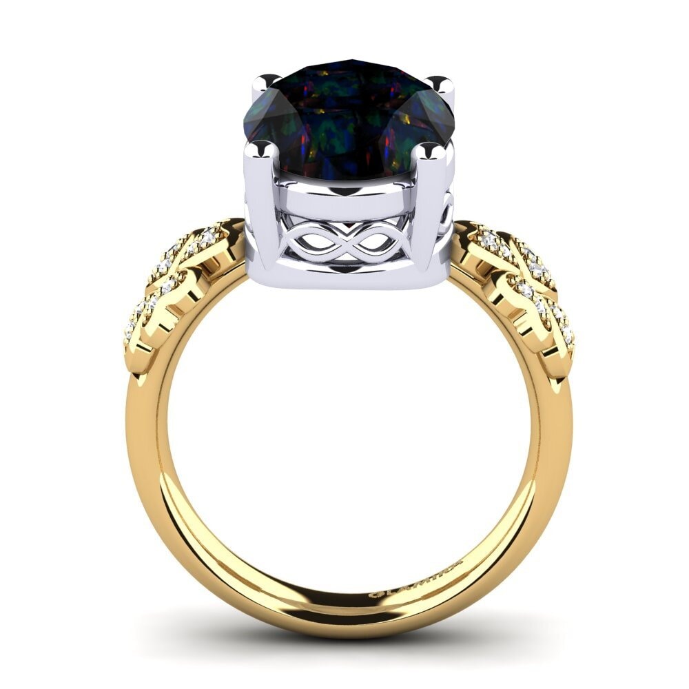 9ct Yellow & White Gold Black Opal Ring Brittaney