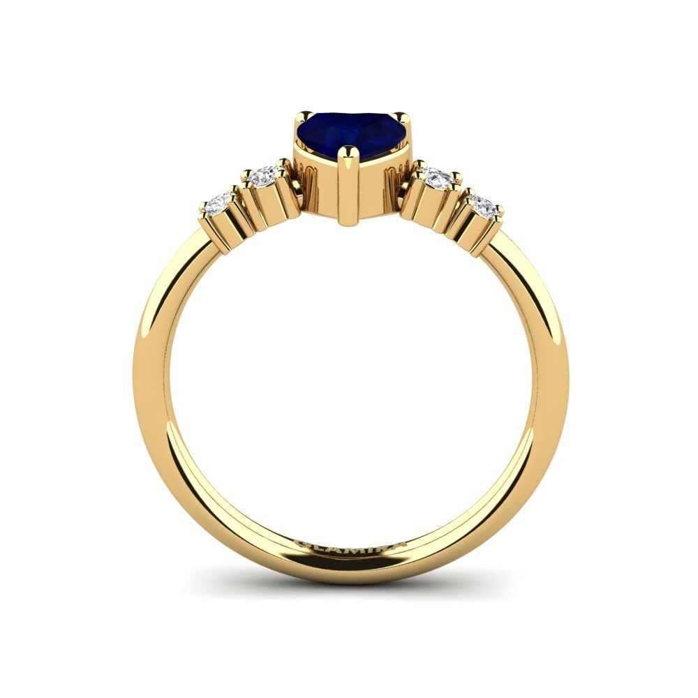 Bague De Fiançailles Vintage Couleur Or - Cœur Résine Bleu Saphir Et Cristaux - Taille 55 - Légèrement Patinée