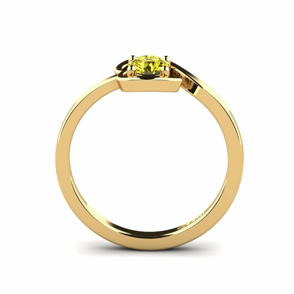 Anillo de Mujer Bucha 18k Oro Amarillo Diamante Amarillo Diseño Solitario 0.35 Quilates Redondo