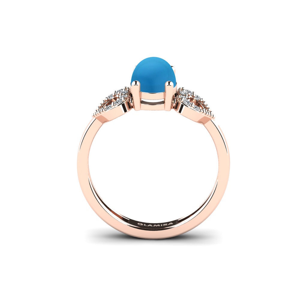 14k Oro Rosa Topacio Azul Cabujón Anillo de compromiso Cabbi - Cabochon Oval
