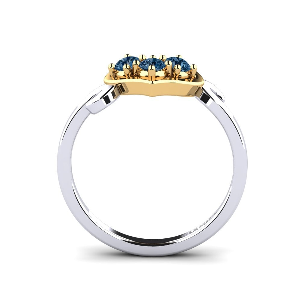 18ct White & Yellow Gold Blue Diamond Ring Cadha