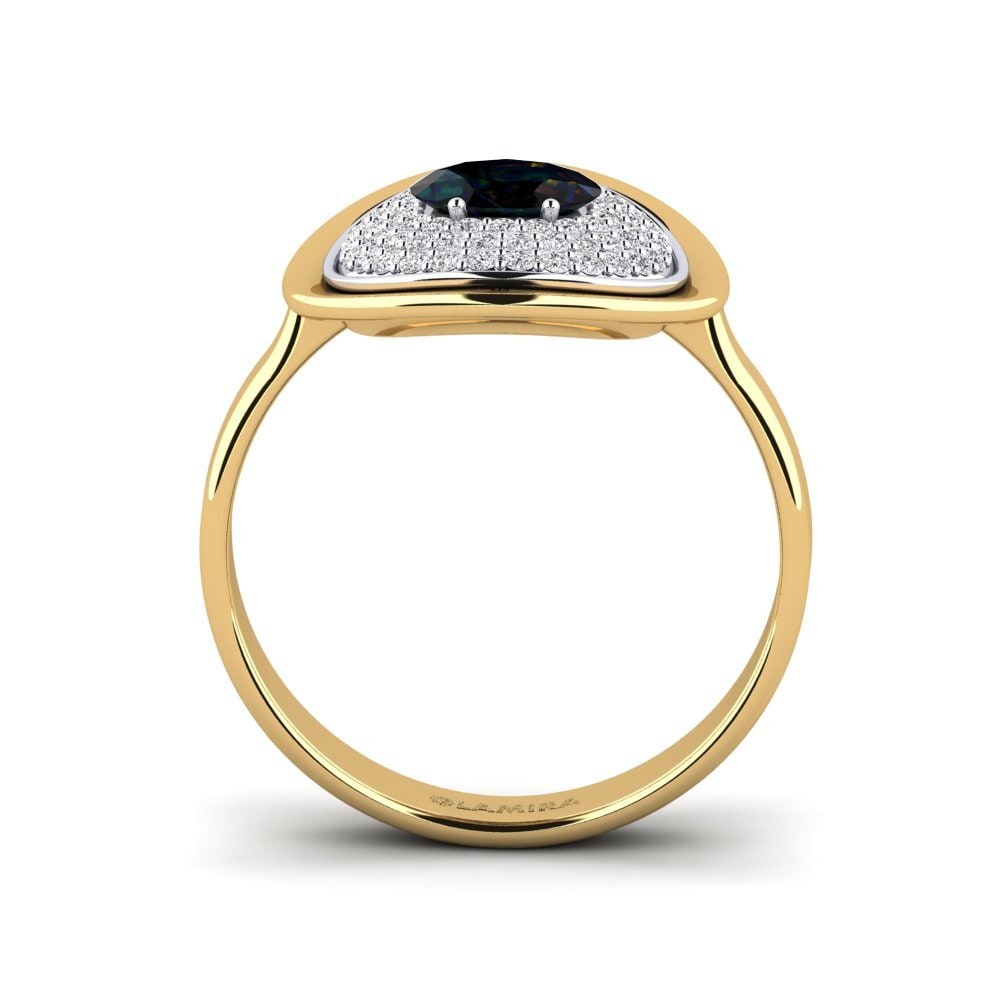 9ct Yellow & White Gold Black Opal Ring Calquera