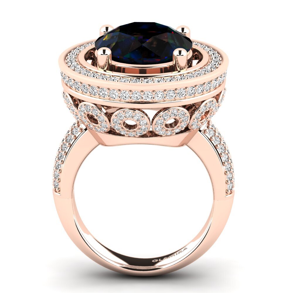 14k Oro Rosa Opalo Negro Anillo Camilla