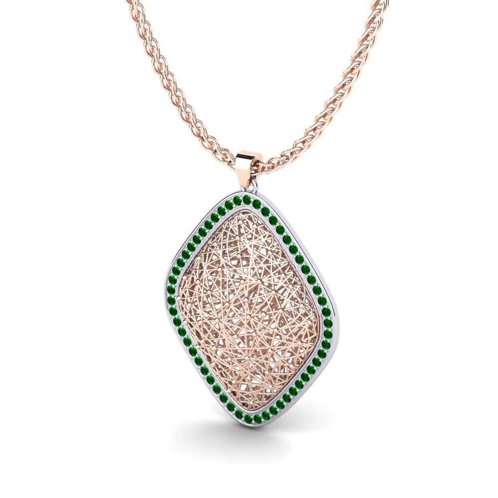 14k Oro Rosa & Blanco Circonita Verde Colgante de Mujer Canonisero