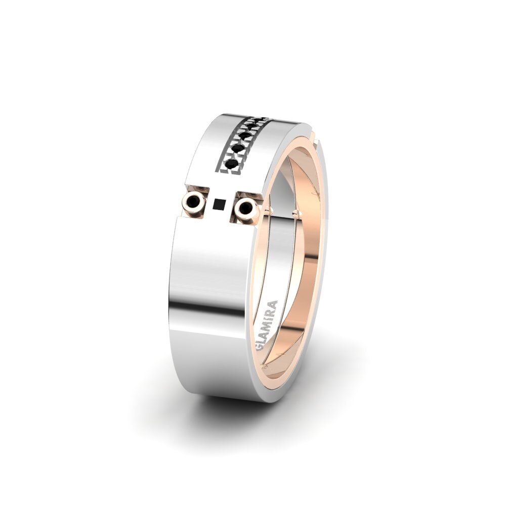 14ct White & Rose Gold Black Diamond Women's Wedding Ring Captivating Element 6 mm