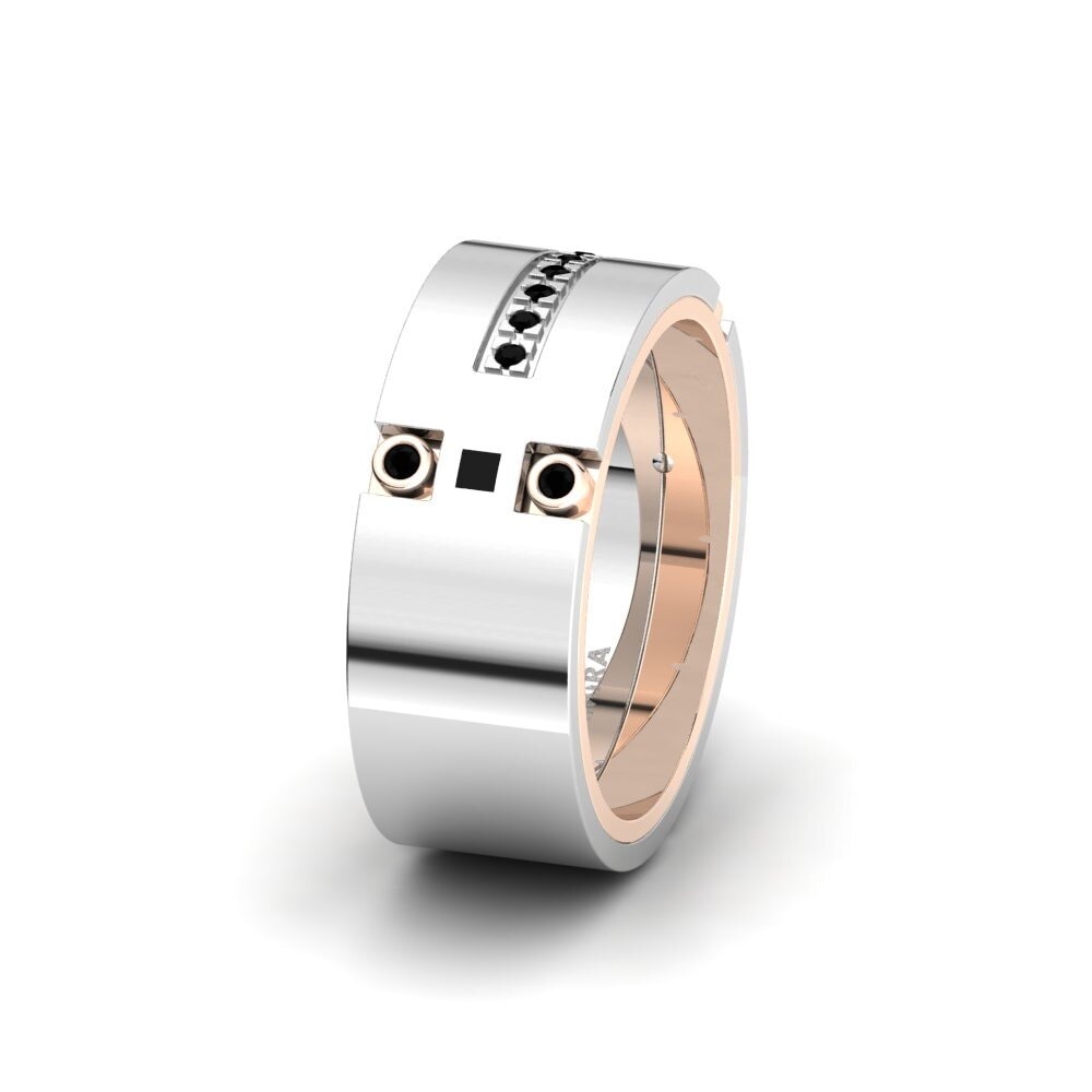 14ct White & Rose Gold Black Diamond Women's Wedding Ring Captivating Element 8 mm