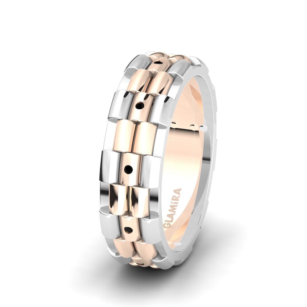 14ct White & Rose Gold Black Diamond Women's Wedding Ring Captivating Meeting 6 mm