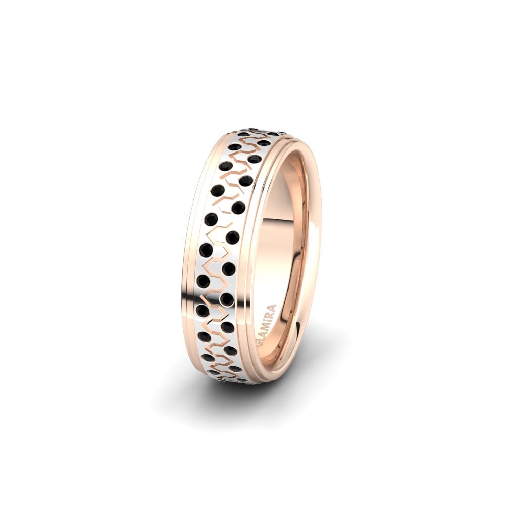 14ct White & Rose Gold Black Diamond Women's Wedding Ring Captivating Protection 6 mm