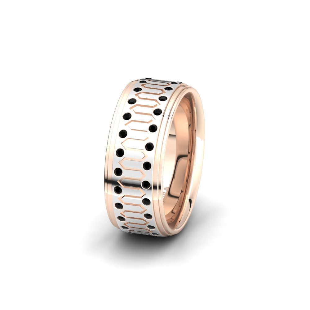 14ct White & Rose Gold Black Diamond Women's Wedding Ring Captivating Protection 8 mm