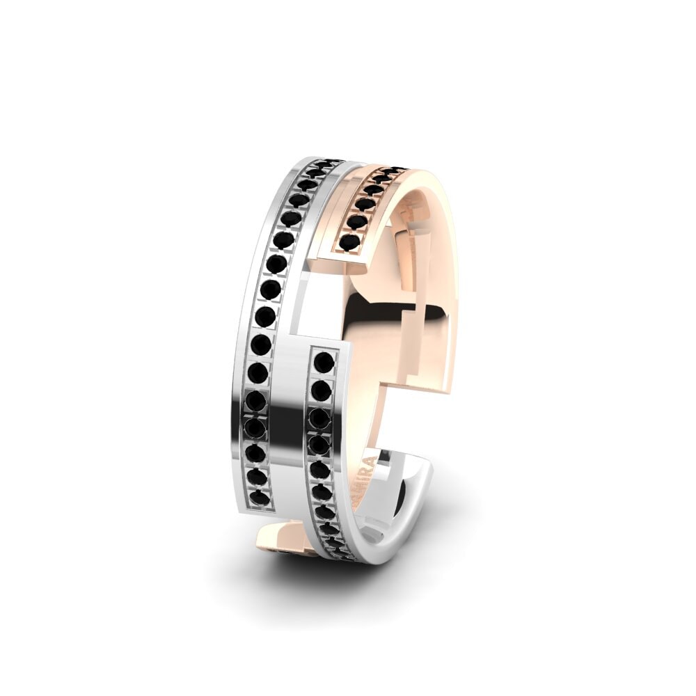 14ct White & Rose Gold Black Diamond Women's Wedding Ring Captivating Start 6 mm