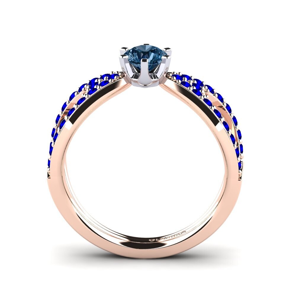14ct Rose / White Gold Blue Diamond Engagement Ring Carameleta