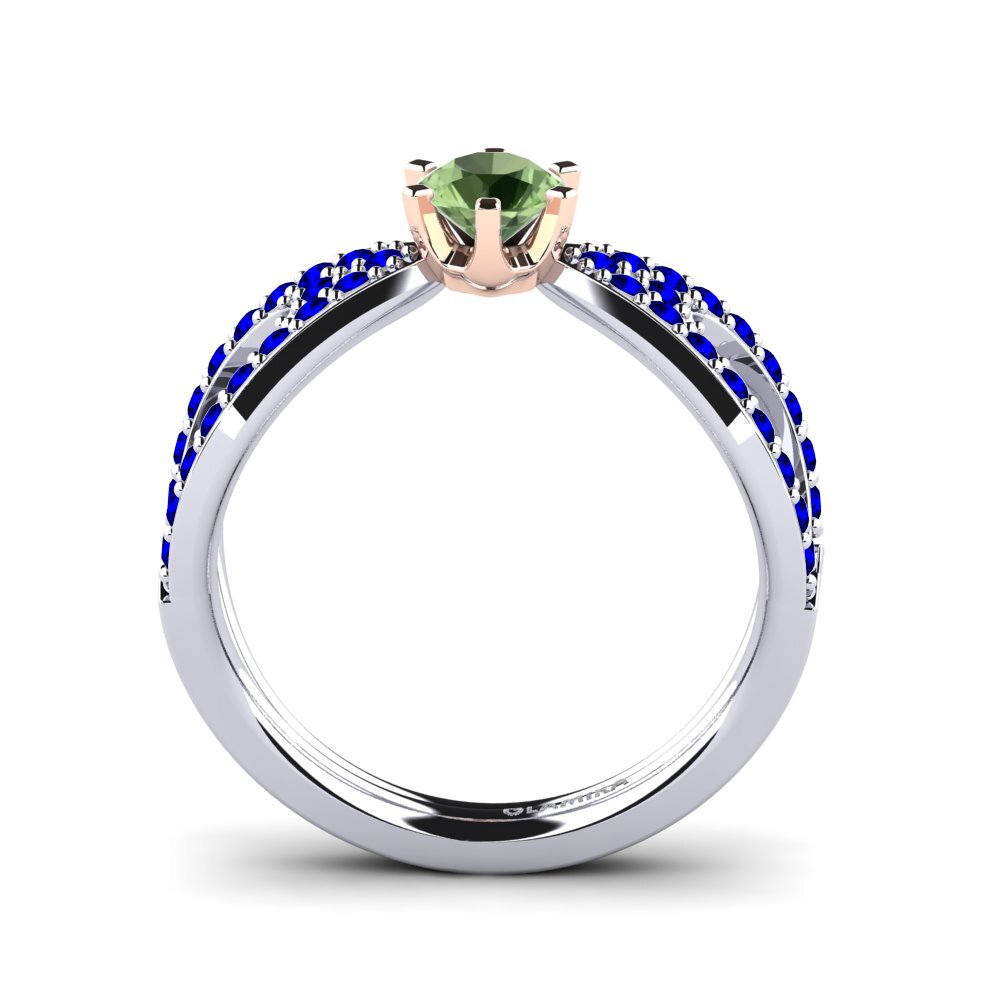 14ct White / Rose Gold Green Sapphire Engagement Ring Carameleta