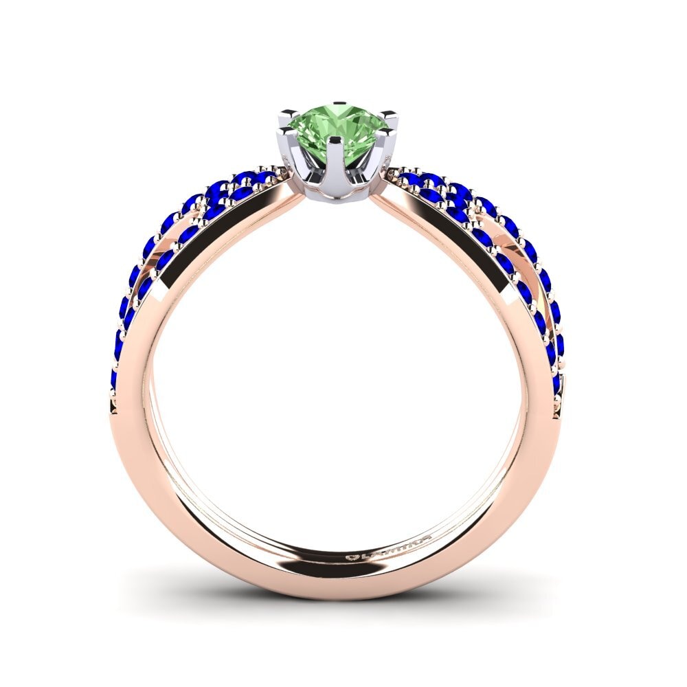 14ct Rose / White Gold Green Diamond Engagement Ring Carameleta