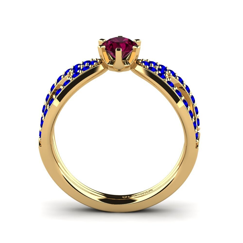14ct Yellow Gold Rhodolite Garnet Engagement Ring Carameleta
