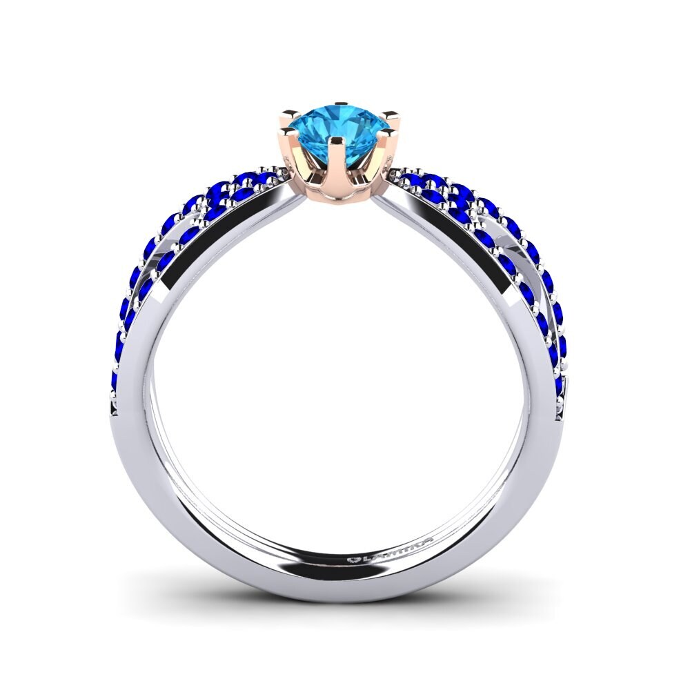 14ct White / Rose Gold Blue Topaz Engagement Ring Carameleta