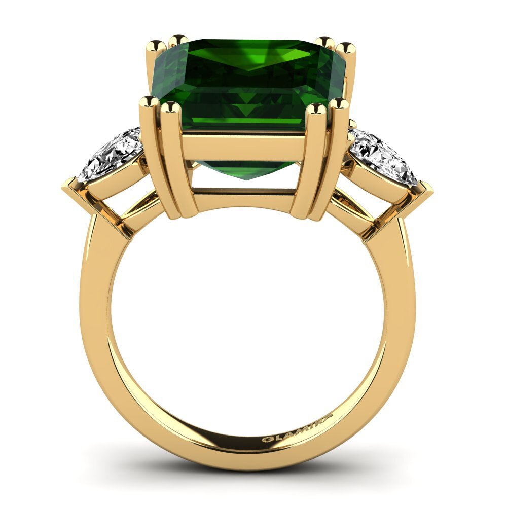14k Oro Amarillo Turmalina verde Anillo Caridad