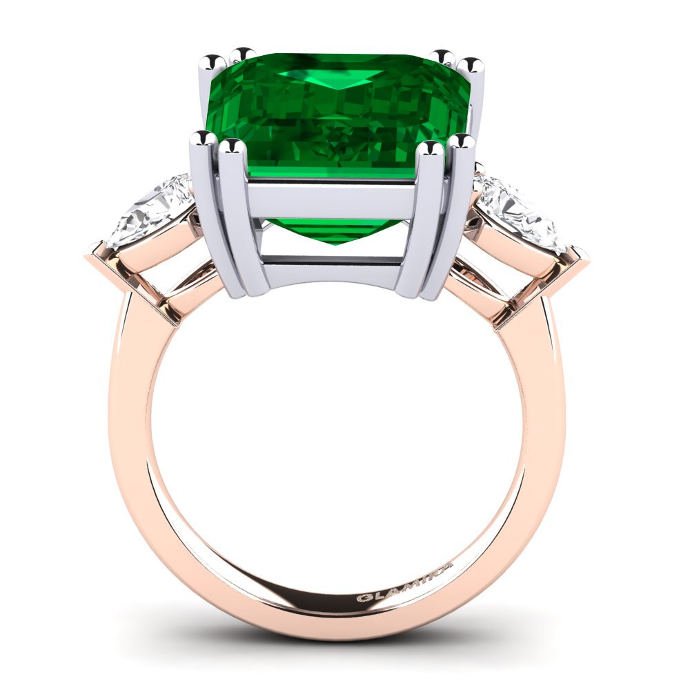 18ct Rose & White Gold Emerald (Lab Created) Ring Caridad