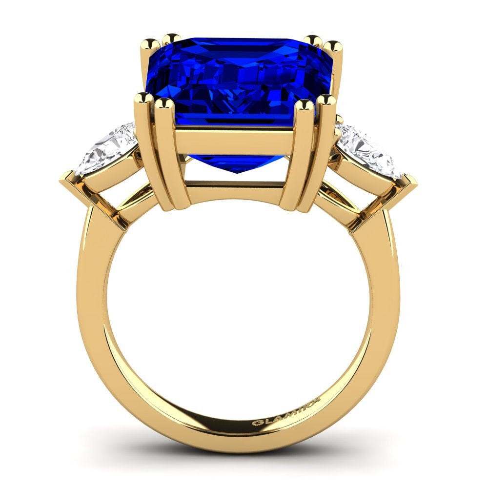 14k Oro Amarillo Safiro (Creado en Laboratorio) Anillo Caridad