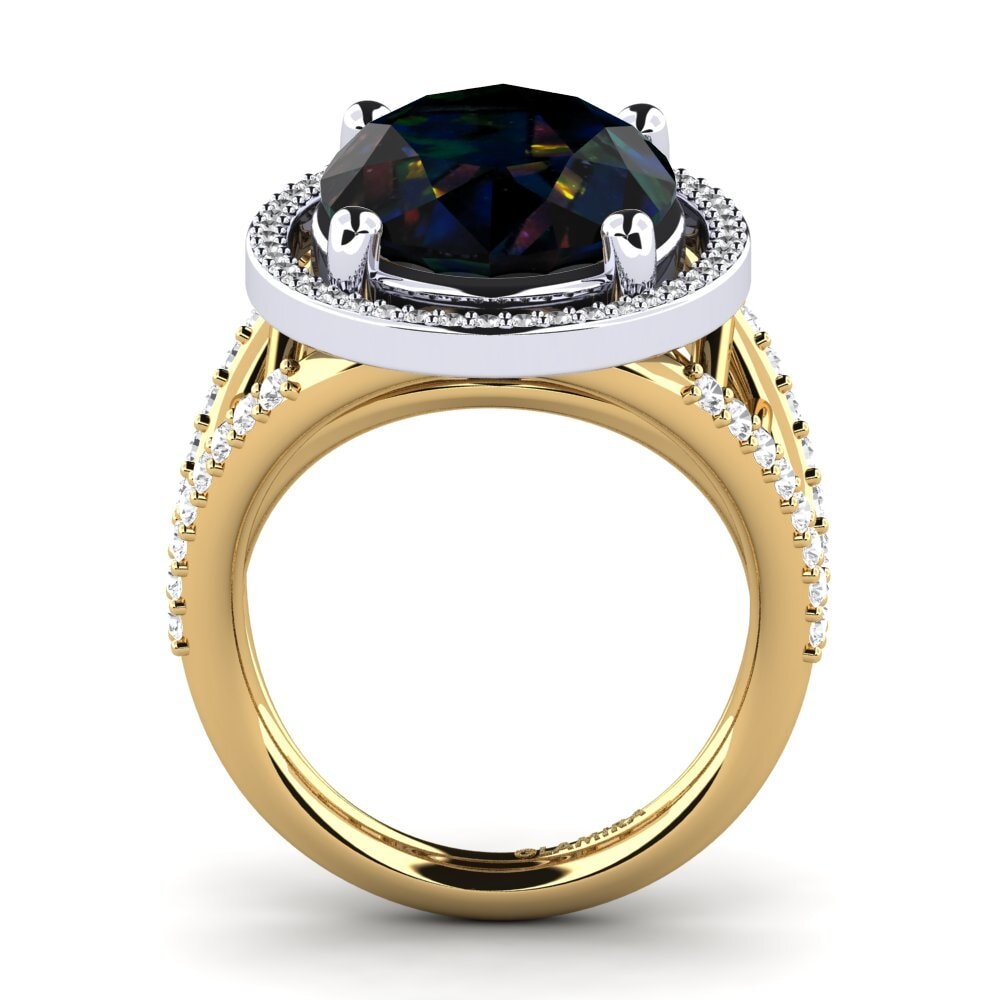9ct Yellow & White Gold Black Opal Ring Carlene