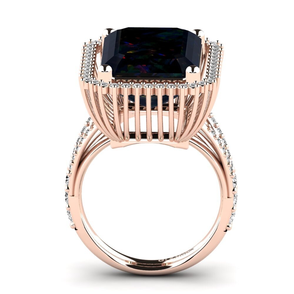 14k Oro Rosa Opalo Negro Anillo Carli
